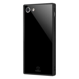 iPhone SE（第2世代/第3世代）/8/7 耐衝撃ガラスケース カバー KAKU 衝撃吸収 [ ストラップ ホール 付き 通し穴 ] スクエア 軽量 ブラック IQ-P7K1B/B