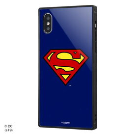 スーパーマン iPhone XS/X 耐衝撃ガラスケース カバー KAKU 衝撃吸収 [ ストラップ ホール 付き 通し穴 ] スクエア 軽量 かわいい オシャレ スーパーマンロゴ IQ-WP20K1B/SM001