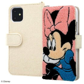 ディズニー iPhone 11 手帳型 ケース カバー サガラ刺繍 [ タオル生地＋刺繍 帆布 ふわふわ ] ミラー付き ICカード収納 Dリング付き ミニー IS-DP21SGR1/MN