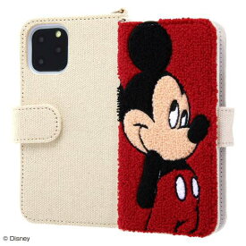 ディズニー iPhone 11 Pro 手帳型 ケース カバー サガラ刺繍 [ タオル生地＋刺繍 帆布 ふわふわ ] ミラー付き ICカード収納 Dリング付き ミッキー IS-DP23SGR1/MK