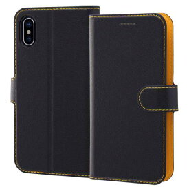 iPhone XS/X 手帳型 ケース カバー シンプル マグネット ブラック/オレンジ RT-P20ELC1/BOR