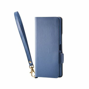 エレコム elecom Xperia 1 VII/ソフトレザーケース/磁石付/耐衝撃/ハンドストラップ付/ネイビー