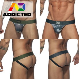 ADDICTED(アディクティッド) ジョックストラップ ジョック ケツ割れ ケツワレ メンズ下着 男性下着 メンズ インナー ローライズ 迷彩 カモフラージュ ロゴ セクシー ジム スポーツ AD813