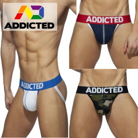 ADDICTED(アディクティッド)ジョックストラップ ジョック プッシュアップ ケツ割れ ケツワレ メンズ下着 男性下着 メンズ 紳士 インナー ローライズ ロゴ セクシー ジム スポーツ コットン AD006