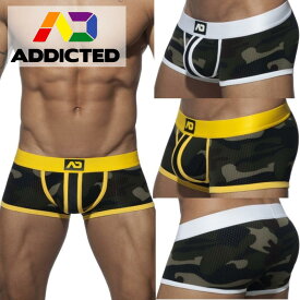 ADDICTED(アディクティッド) ボクサーパンツ ボクサー ローライズ メッシュ 伸縮 カラーパイピング 立体 カモフラージュ 迷彩 前閉じ メンズ下着 男性下着 ロゴ セクシー ジム スポーツ AD765