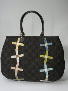 【柴田明美のパッチワークキット】ジグザグバッグ こげ茶 (持ち手込み)