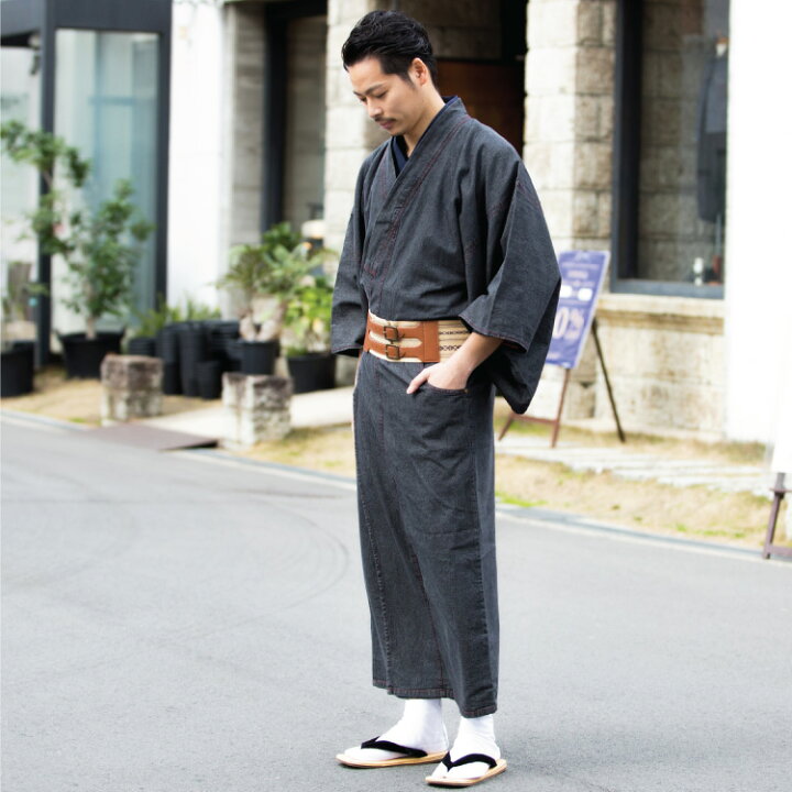 楽天市場 割引クーポン配布中 デニム 着物 浴衣 ゆかた ユカタ メンズ 男性用 男の子 甚平 おしゃれ ワンピース 大人 大きいサイズ 単品 和装 帯 黒 サムライ 侍 下駄 扇子 モダン 花火大会 夏 祭り 父の日 ギフト プレゼント 羽織 インディゴ 結婚式パーティー