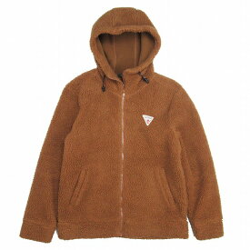 【中古】19aw ゲス GUESS ボア フリース パーカー フーディー トライアングルロゴ ジップアップ ジャケット ブルゾン L ブラウン 茶/メンズ 【ベクトル 古着】 240203