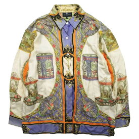 【中古】90s Vintage エトロ ETRO 総柄 シルク100％ シャツ ブラウス ドレスシャツ 長袖 イタリア製 オールド ビンテージ 1992年トップス サイズ46 L マルチカラー レディース /◎ME2 【ベクトル 古着】 240226