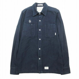 【中古】10AW ダブルタップス WTAPS DECK L/S SHIRTS.WORK.CTN.FLANNEL デッキ ネルシャツ 長袖 フランネル ロゴ 刺繍 カットソー トップス RISE ABOVE 紺 ネイビー 102LTDT-SHM04 メンズ 【ベクトル 古着】 240306