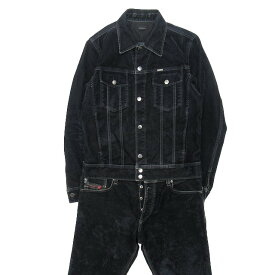 【中古】ディーゼル DIESEL ベロア調 セットアップ モールスキン風 トラッカージャケット ブルゾン パンツ テーパード ボタンフライ サイズM 濃紺 ダークネイビー メンズ /♪3 【ベクトル 古着】 240327