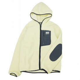 【中古】ヘリーハンセン HELLY HANSEN ボア フリース ジャケット エルボーパッチ フーディー ナイロン 切替 ジップアップ ロゴ 刺繍 パーカー フーデッド ジャンパー ブルゾン 上着 アウター M アイボリー ネイビー メンズ 【ベクトル 古着】 240328