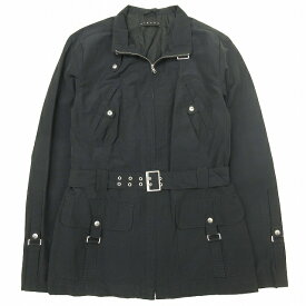 【中古】シスレー SISLEY コットン × ナイロン ベルテッド ショート ジャケット ブルゾン ウエストマーク ライトアウター 42 黒 ブラック BLM4 レディース 【ベクトル 古着】 240407