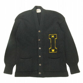 【中古】美品 プリンストン アワード PRINCETON AWARD ヴィンテージ Letterd cardigan レタード カーディガン ニット トップス 長袖 厚手 ウール vintage オールド アーカイブ 黒 ブラック メンズ/5 【ベクトル 古着】 240414