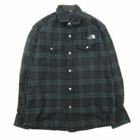 【中古】22AW ザノースフェイス THE NORTH FACE Brushwood Wool L/S Shirt ブラッシュウッド ウール ロングスリーブ シャツ 長袖 タータンチェック フランネル ロゴ 刺繍 カットソー トップス S グリーン ネイビー NR62230/▲S63 メンズ 【ベクトル 古着】 240419