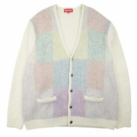 【中古】美品 22ss シュプリーム SUPREME Brushed Grid Cardigan モヘヤ カーディガン ブラッシュド グリッド ニット セーター XL アイボリー パステルカラー/■S67/メンズ 【ベクトル 古着】 250601