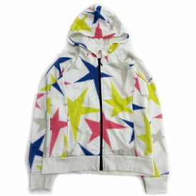 【中古】美品 ルコックスポルティフ le coq sportif 星柄 ジップアップ パーカー ジャケット ブルゾン M ホワイト×マルチカラー レディース♪7 【ベクトル 古着】 231114