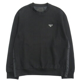 【中古】美品 22aw プラダ PRADA トライアングルロゴ スウェット シャツ テクニカルコットン ナイロン切替 三角ロゴプレート UJL30A オーバーサイズ S 黒 ブラック メンズ 【ベクトル 古着】 240515