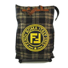 【中古】18AW フェンディ FENDI キャリーバッグ スーツケース 旅行カバン フェンディ スタンプ チェック柄 ブラウン メンズ レディース 【ベクトル 古着】 230806