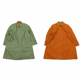 【中古】アクアスキュータム AQUASCUTUM 英国製 リバーシブル ステンカラーコート ロング ジャケット アウター グレンチェック グリーン テラコッタ/12▲B12 レディース 【ベクトル 古着】 240115