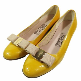 【中古】サルヴァトーレフェラガモ Salvatore Ferragamo VARA ヴァラリボン エナメル パンプス ローヒール シューズ 5.5 マスタード/3YBA2 レディース 【ベクトル 古着】 240313