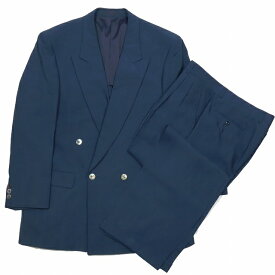 【中古】ランバン LANVIN ヴィンテージ シルク100% ダブルスーツ セットアップ ピークドラペル 2タックパンツ ボトムス ネイビー サイズR50-46 メンズ 【ベクトル 古着】 240408