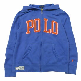 【中古】ポロ ラルフローレン POLO RALPH LAUREN 子供服 スウェット パーカー ジップアップ 裏起毛 ロゴ ワッペン カットソー L 青系/1▲B4 キッズ レディース 【ベクトル 古着】 240426