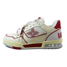 【中古】未使用品 21AW ルイヴィトン LOUIS VUITTON TRAINER LINE SNEAKER VEIL "ROUGE" トレイナー ライン スニーカー ヴェール "ルージュ" ローカットスニーカー 靴 ホワイト レッド 6 メンズ レディース 【ベクトル 古着】 240506