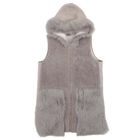 【中古】美品 Lisa Conte リサコンテ ムートンベスト フーデッド ロングジレ 羊革ムートン カシミヤブレンド ベスト 40 グレージュ レディース Re：MODE ブランド古着のリモード