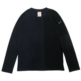 【中古】美品 Yohji Yamamoto ヨウジヤマモト Gipsy ジプシー アシンメトリー バイカラー Tシャツ カットソー 長袖 丸首 ロゴ 刺繍 紺 黒 メンズ Re：MODE ブランド古着のリモード