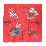 【中古】新品同様 manipuri マニプリ Parisスカーフ バンダナ パリ柄 ヴィンテージ柄 シルク100％ 65×65…
