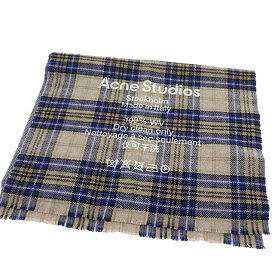 【中古】アクネ ストゥディオズ Acne Studios Block Cehck Logo Stole ブロック チェック ロゴ 大判 ストール マフラー ブランケット ブルー ベージュ ブランド古着ベクトル 中古 ▲● 240314 メンズ レディース