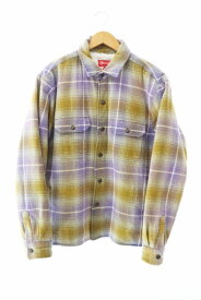 【中古】シュプリーム SUPREME 22AW Shearling Lined Flannel Shirt シアリング ラインド フランネル シャツ ボア ジャケット S パープル イエロー ブランド古着ベクトル 中古☆AA★240319 メンズ