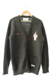 【中古】ワコマリア WACKO MARIA MOHAIR CARDIGAN TYPE-4 FUCK ロゴ 刺繍 モヘア ニット カーディガン 18FW-WMK-KN22 M カーキ ブランド古着ベクトル 中古●240227 メンズ