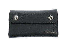 【中古】クロムハーツ CHROME HEARTS Wave Cross Ball Wallet ウェーブ クロス ボール ボタン レザー ロング ウォレット 二つ折り 長財布 黒 ブラック ブランド古着ベクトル 中古 ☆AA★▲■ 240318 メンズ