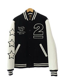 【中古】アンダーカバー UNDERCOVER ×HUMAN MADE ヒューマンメイド 22AW LAST ORGY 2 VARSITY JACKET ラスト オージー 袖レザー バーシティ ジャケット スタジャン UC2B9202 L 黒 白 ブラック ホワイト ブランド古着ベクトル 中古 240323 メンズ