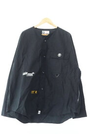 【中古】アベイシングエイプ A BATHING APE COLLARLESS MILITARY JACKET カラーレス ロゴ プリント ミリタリー ジャケット L 黒 ブラック ブランド古着ベクトル 中古●240411 メンズ