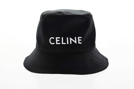 【中古】セリーヌ CELINE ロゴプリント コットン バケットハット BLACK／M【ブランド古着ベクトル】240224☆AA★ メンズ レディース 【ベクトル 古着】 240224