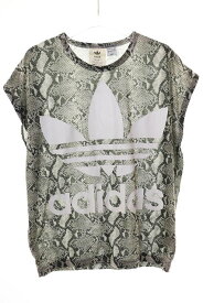 【中古】アディダス adidas × HYKE ビッグ トレフォイルロゴ パイソン柄 フレンチスリーブ Tシャツ Sサイズ カットソー 総柄 【ブランド古着ベクトル】●260424 レディース 【ベクトル 古着】 260424