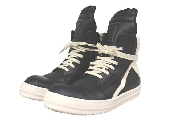 【中古】リックオウエンス Rick Owens GEOBASKET SIZE44.5 RU01F2894 LCO ジオバスケット ハイカット スニーカー レザー ブラック ミルク ジオバス 【ブランド古着ベクトル】☆AA★ ▲■ 260909 メンズ 【ベクトル 古着】 260909