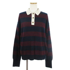 【中古】アパルトモン ドゥーズィエムクラス L'Appartement DEUXIEME CLASSE Hello Bonjour 21AW Cashmer rugger Knit ラガーニット セーター 長袖 カシミヤ ボーダー 21-080-560-1036-3-0 赤 レッド 紺 ネイビー F レディース 【ベクトル 古着】 240214