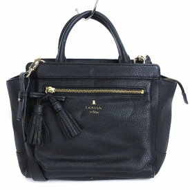 【中古】ランバンオンブルー LANVIN en Bleu ハンドバッグ ショルダー 2way フェイクレザー 合成皮革 リボンモチーフ 黒 ブラック 鞄 ■SM1 レディース 【ベクトル 古着】 240411