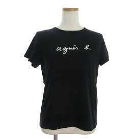 【中古】アニエスベー agnes b. Tシャツ カットソー 半袖 ロゴ コットン EA72S137 黒 ブラック 3 L位 レディース 【ベクトル 古着】 240521