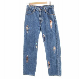 【中古】リーバイス Levi's 美品 STRANGERTHINGS NETFLIX 美品 デニムパンツ ジーンズ キャスト 人物 プリント コットン ジッパーフライ 青 ブルー 26 S メンズ 【ベクトル 古着】 250228
