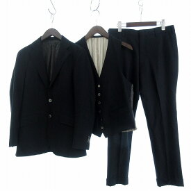 【中古】エルメネジルドゼニア Ermenegildo Zegna 美品 3ピース スーツ セットアップ テーラードジャケット 2B ベスト スラックス シェルボタン 黒 ブラック メンズ 【ベクトル 古着】 250516