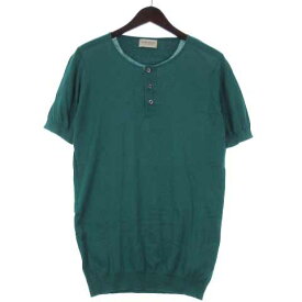 【中古】ジョンスメドレー JOHN SMEDLEY ニット セーター 半袖 ヘンリーネック コットン 英国製 グリーン S メンズ 【ベクトル 古着】 230803