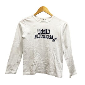 【中古】バズファズべべ BUZZ FUZZ by BEBE ロングTシャツ ラウンドネック ロゴ ロケット 長袖 150 白 ホワイト 紺 ネイビー キッズ 【ベクトル 古着】 230403