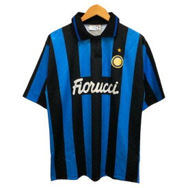 【中古】CALCIO ITALIA シャツ サッカーシャツ レプリカユニフォーム インテル 94-95 イタリア製 ストライプ 半袖 S 青 ブルー 黒 ブラック 白 ホワイト メンズ 【ベクトル 古着】 230904