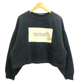 【中古】ザラ トラファルック ZARA Trafaluc トレーナー プリント ドロップショルダー ショート丈 裏起毛 長袖 S 黒 ブラック レディース 【ベクトル 古着】 240208