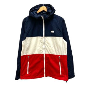 【中古】ヘリーハンセン HELLY HANSEN HOE11507 ナイロンジャケット ジャンパー ブルゾン フード ワンポイントロゴ 長袖 XL 紺 ネイビー 白 ホワイト 赤 レッド レディース 【ベクトル 古着】 240509